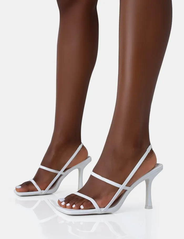 Women Sophia White PU Barely There Square Toe Mid Stiletto Heels White Public Desire Stilettos