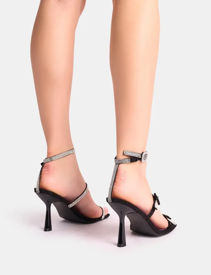 Women Spellbound Black Three Strap Diamante Buckle Heels Black Public Desire Stilettos