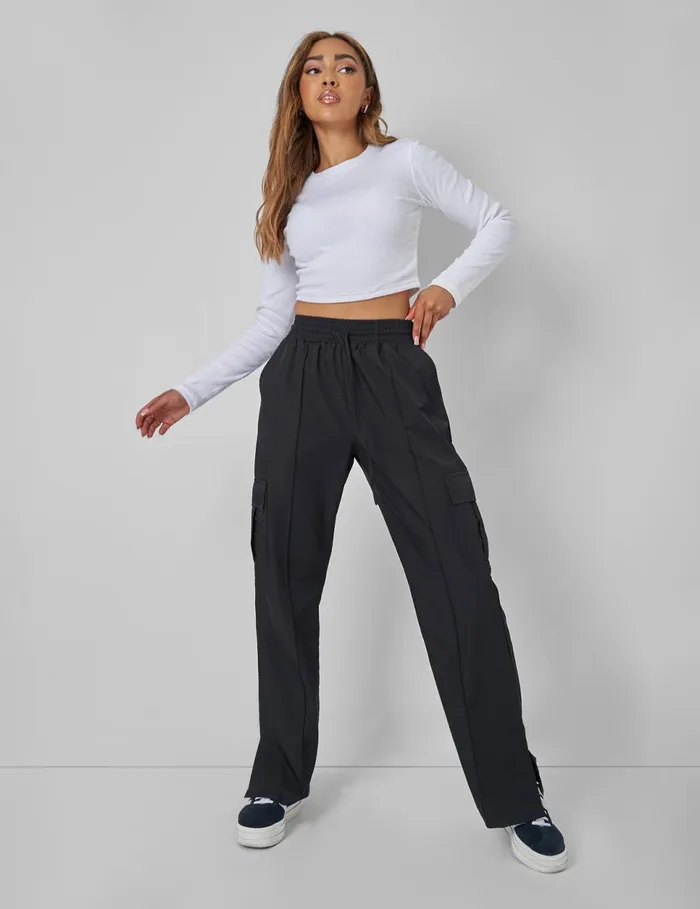 Women Split Hem Cargo Trousers Black Kaiia Black Public Desire Trousers