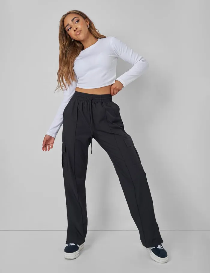 Women Split Hem Cargo Trousers Black Kaiia Black Public Desire Trousers