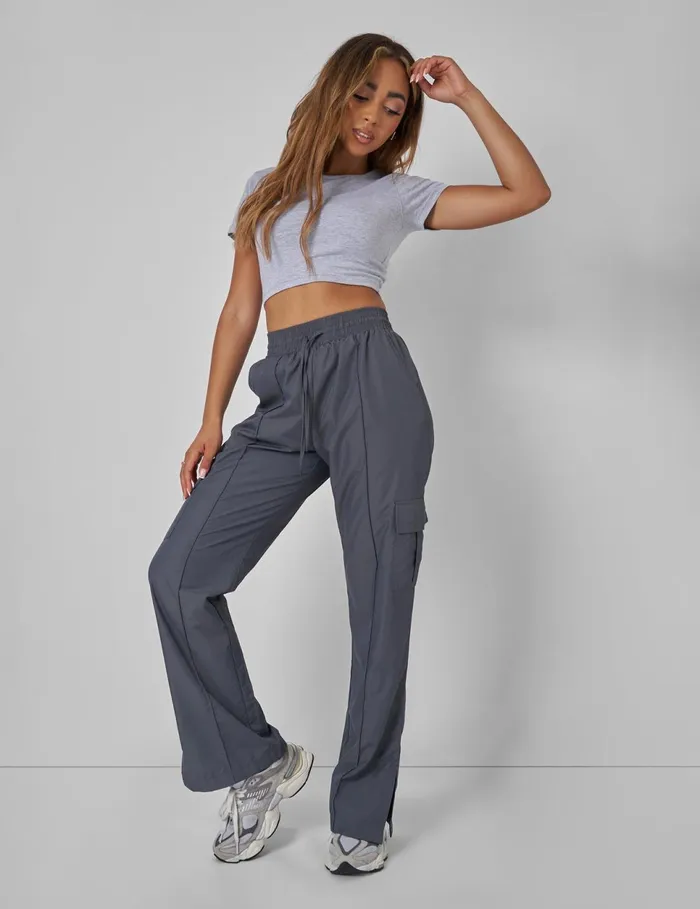 Women Split Hem Cargo Trousers Grey Kaiia Grey Public Desire Trousers