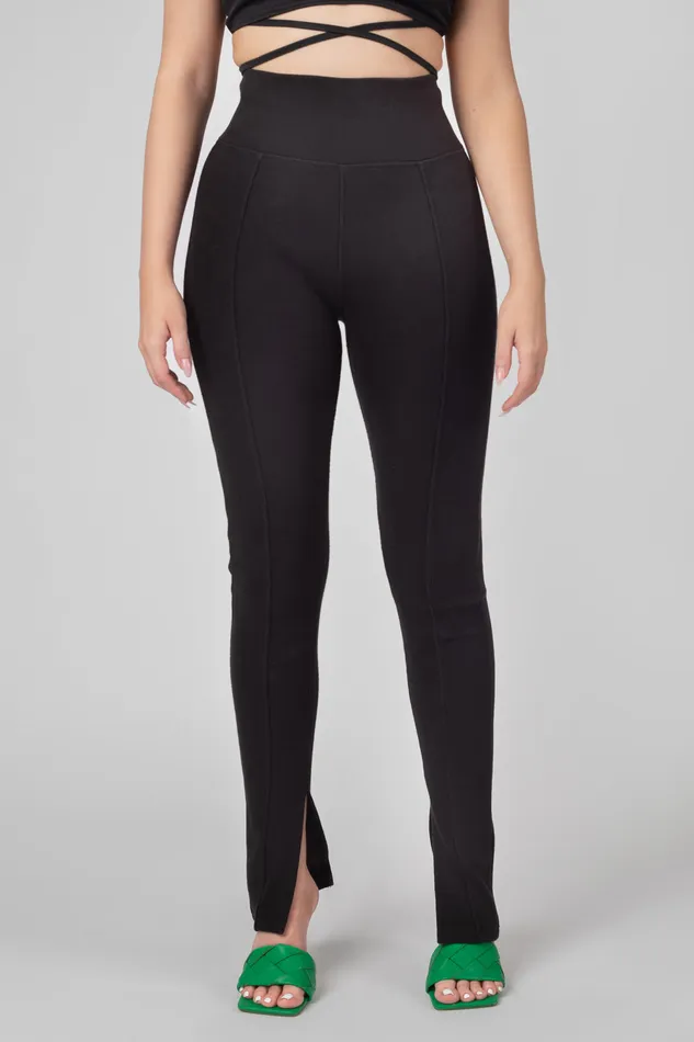 Women Split Hem Ribbed Leggings Black Kaiia Black Public Desire Trousers