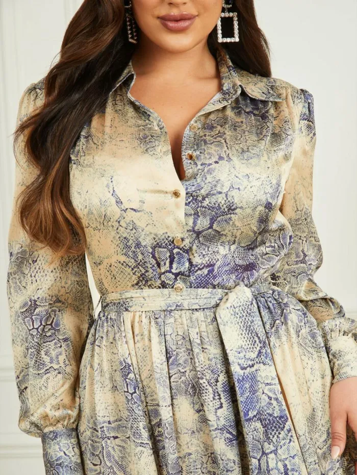 Women Spring Snakeskin Satin Dress Spring Skin Print Marciano Dresses Women Spring Snakeskin Satin Dress Spring Skin Print Marciano Dresses