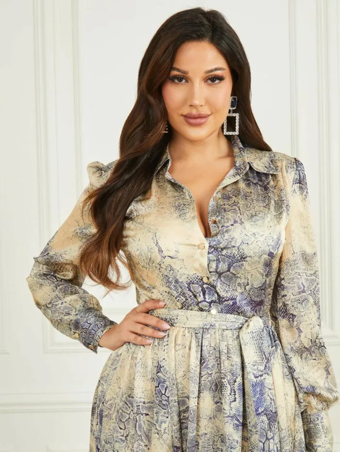 Women Spring Snakeskin Satin Dress Spring Skin Print Marciano Dresses Women Spring Snakeskin Satin Dress Spring Skin Print Marciano Dresses