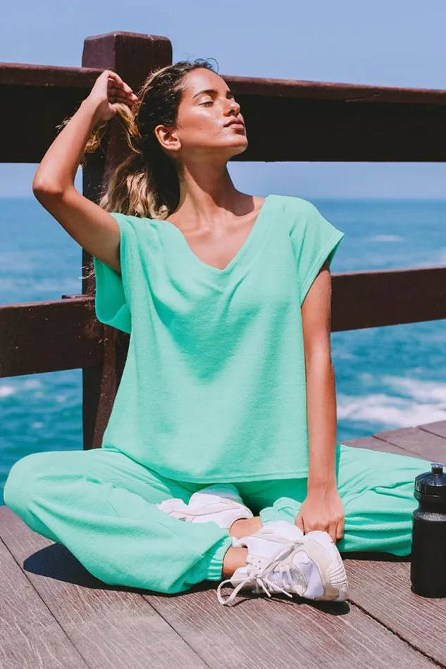 Women Sweatshirts and Hoodies Cupshe Honey Green Vneck Sweatshirt Green