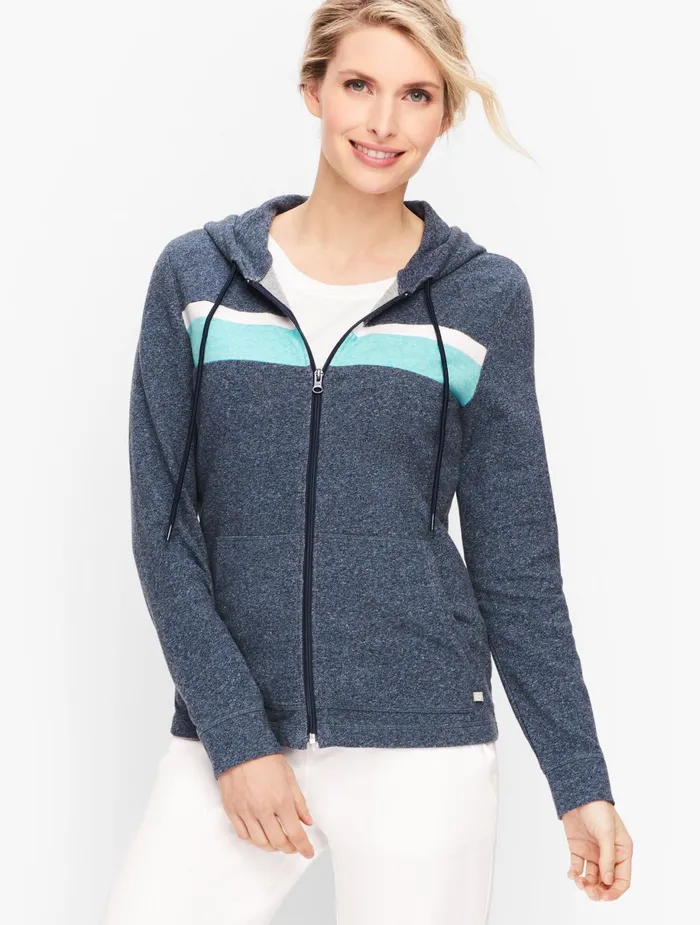 Women Sweatshirts Talbots Colorblock Terry Hoodie Eventide Navy