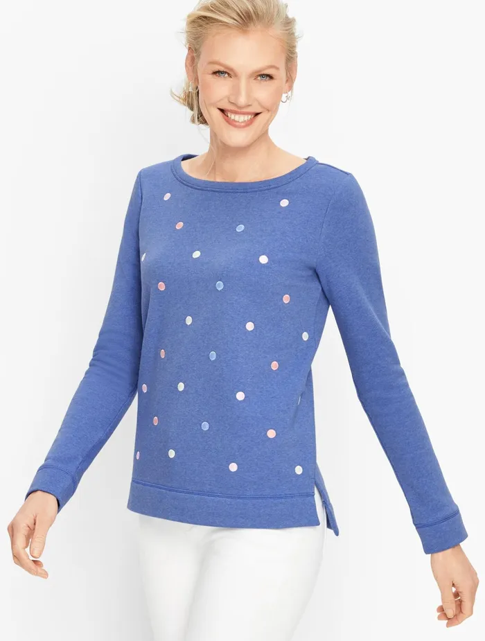 Women Sweatshirts Talbots Embroidered Cotton Blend Sweatshirt Biscayne Blue Heather Women Sweatshirts Talbots Embroidered Cotton Blend Sweatshirt Biscayne Blue Heather