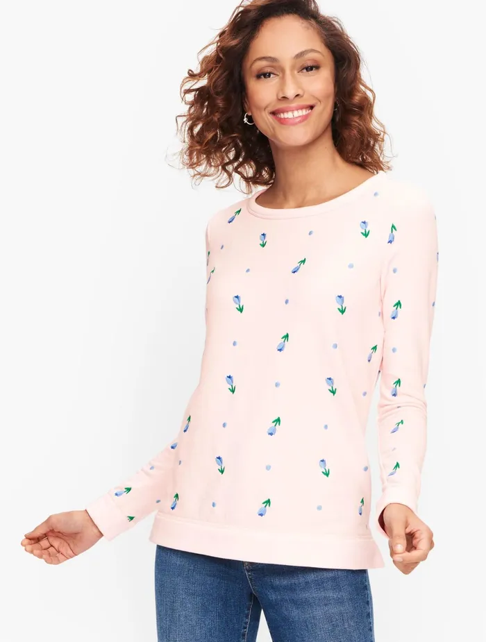 Women Sweatshirts Talbots Tulips and Dots Sweatshirt Blush Pink