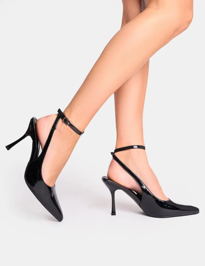 Women Sweet Talk Black Ankle Strap Court Heels Black Public Desire Court Heels