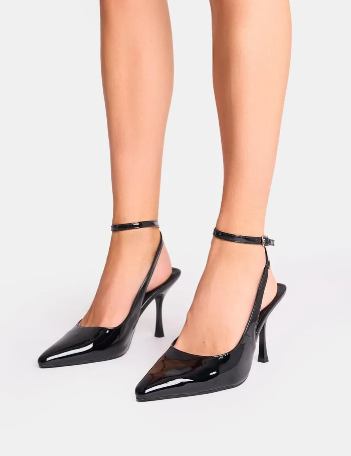Women Sweet Talk Black Ankle Strap Court Heels Black Public Desire Court Heels