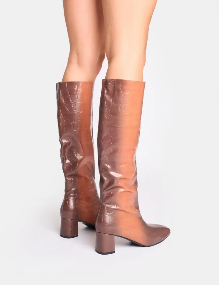 Women Tamira Brown Ombre Block Heel Knee High Boots Brown Public Desire Long Boots