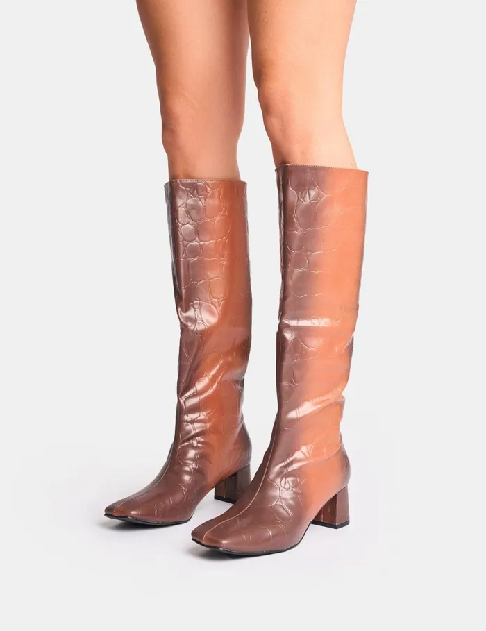 Women Tamira Brown Ombre Block Heel Knee High Boots Brown Public Desire Long Boots