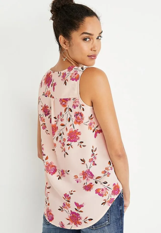 Women Tan Floral Button Down Tank Top Maurices Tops