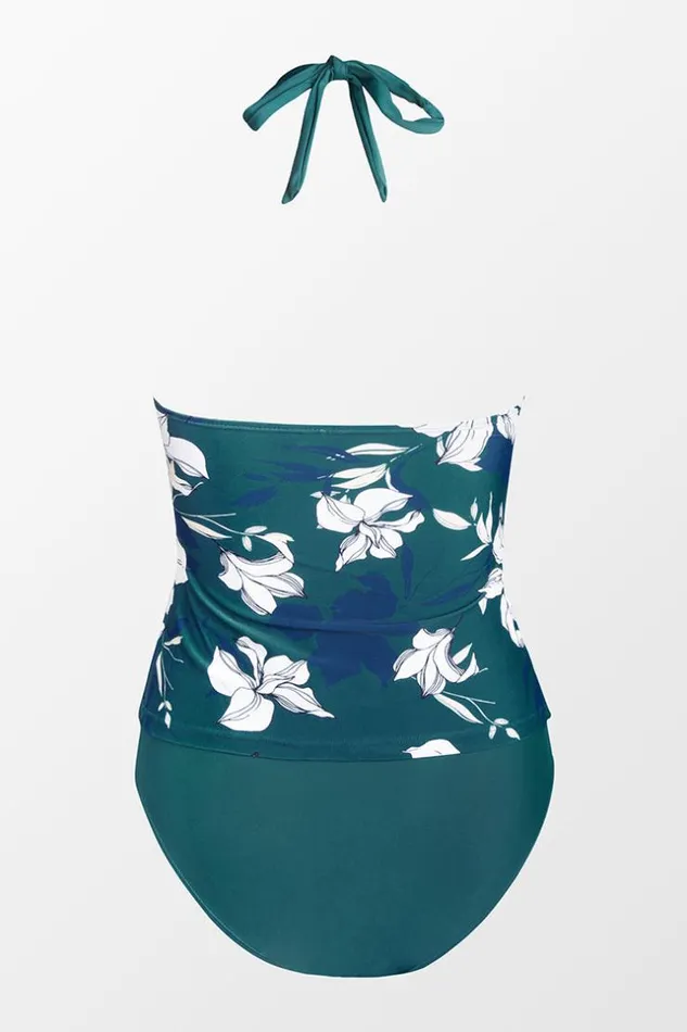 Women Tankini Cupshe Charmed Romance Keyhole Tankini and High Waist Bikini Bottom Set Green