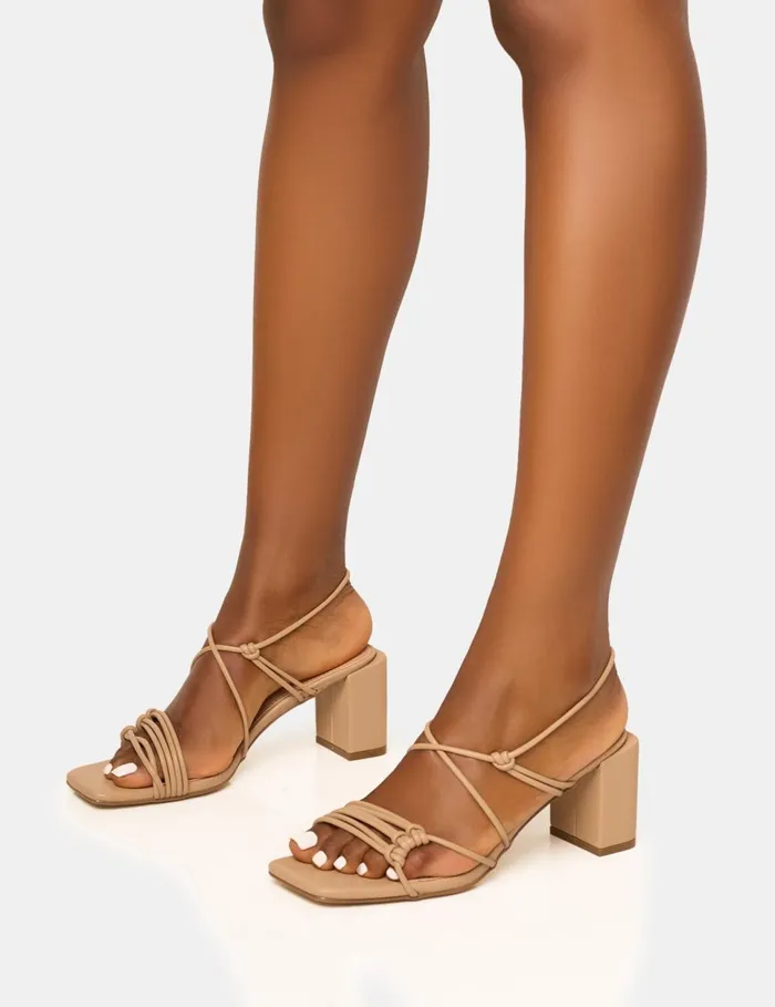 Women Taryn Nude Knotted Upper Block Mid Heel Sandals Neutral Public Desire Block Heels