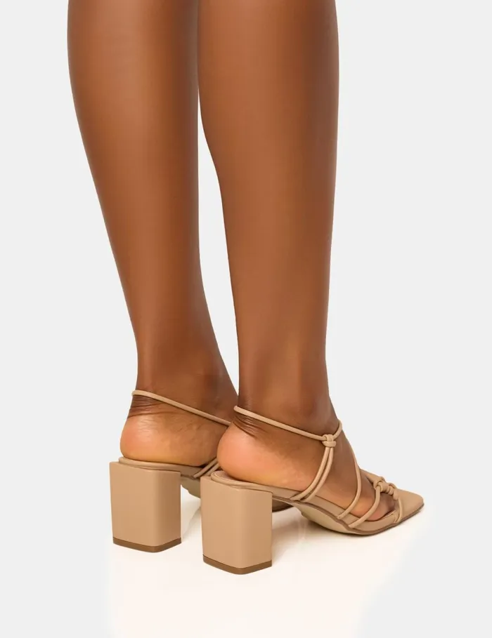Women Taryn Nude Knotted Upper Block Mid Heel Sandals Neutral Public Desire Block Heels