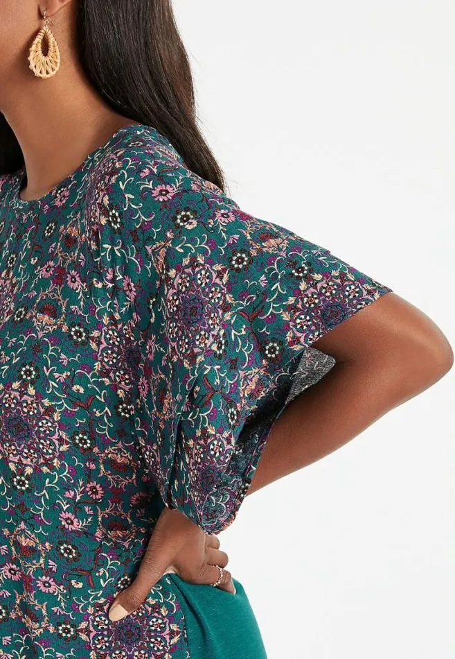 Women Teal Floral Flutter Sleeve Top Maurices Tops