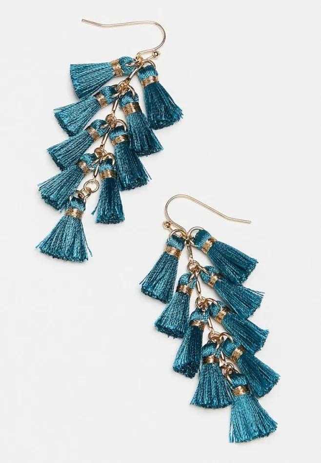 Women Teal Fringe Drop Earrings Maurices Jewelry
