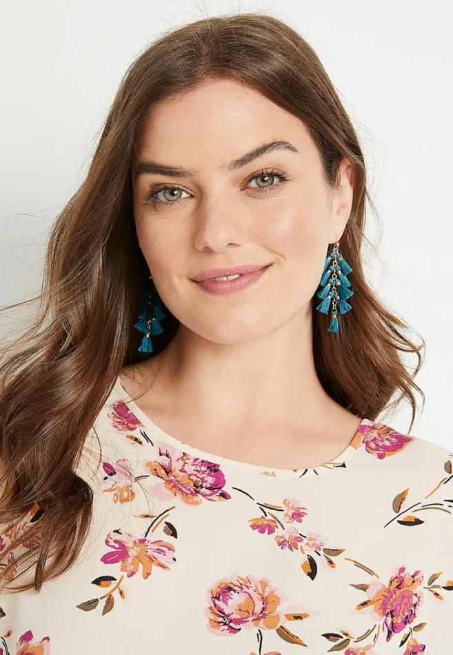 Women Teal Fringe Drop Earrings Maurices Jewelry