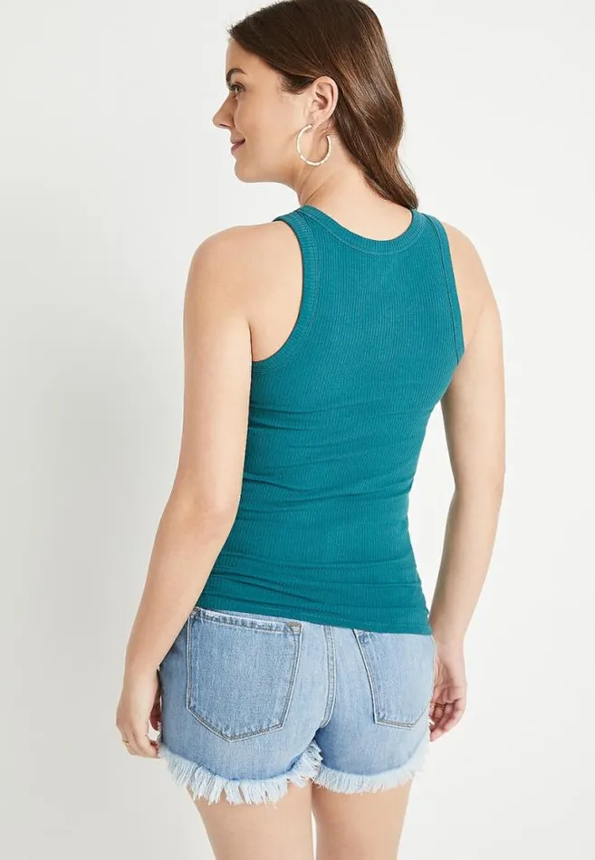 Women Teal High Neck Fitted Ribbed Tank Top Maurices Tops
