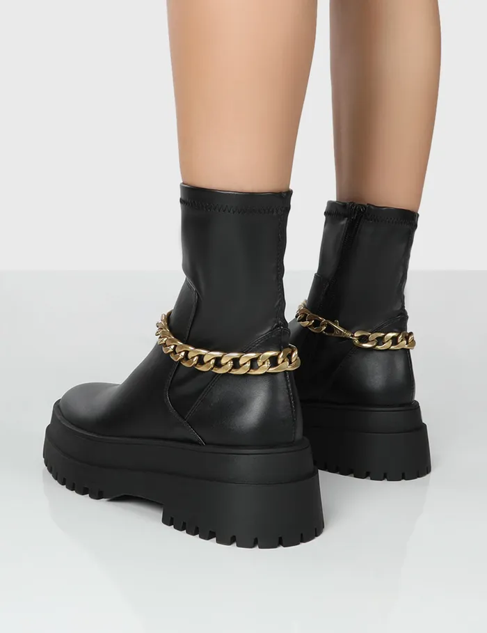 Women Tessa Black Chunky Chain Detail Ankle Boots Black Public Desire Ankle Boots