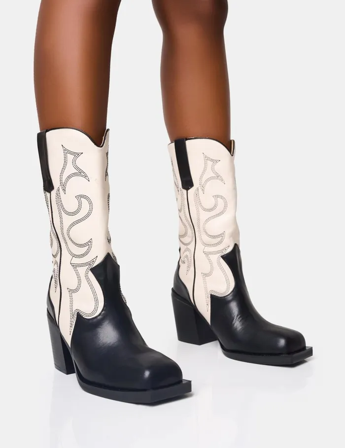 Women Texas Wide Fit Western Ankle Boots Monochrome Public Desire Ankle Boots