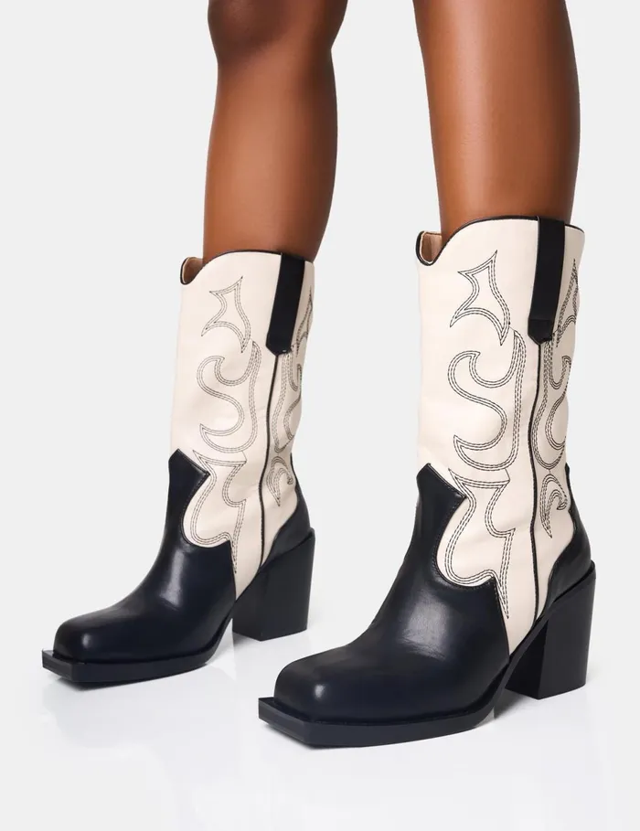 Women Texas Wide Fit Western Ankle Boots Monochrome Public Desire Ankle Boots