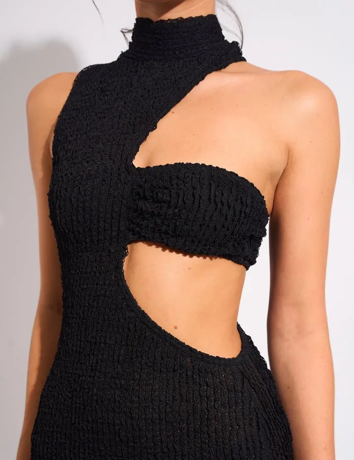 Women Textured Asymmetric Cut Out Mini Dress Black Black Public Desire Dresses