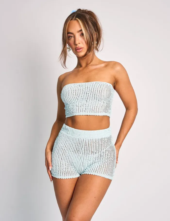 Women Textured Bandeau Crop Top Co Ord Blue Blue Public Desire Tops