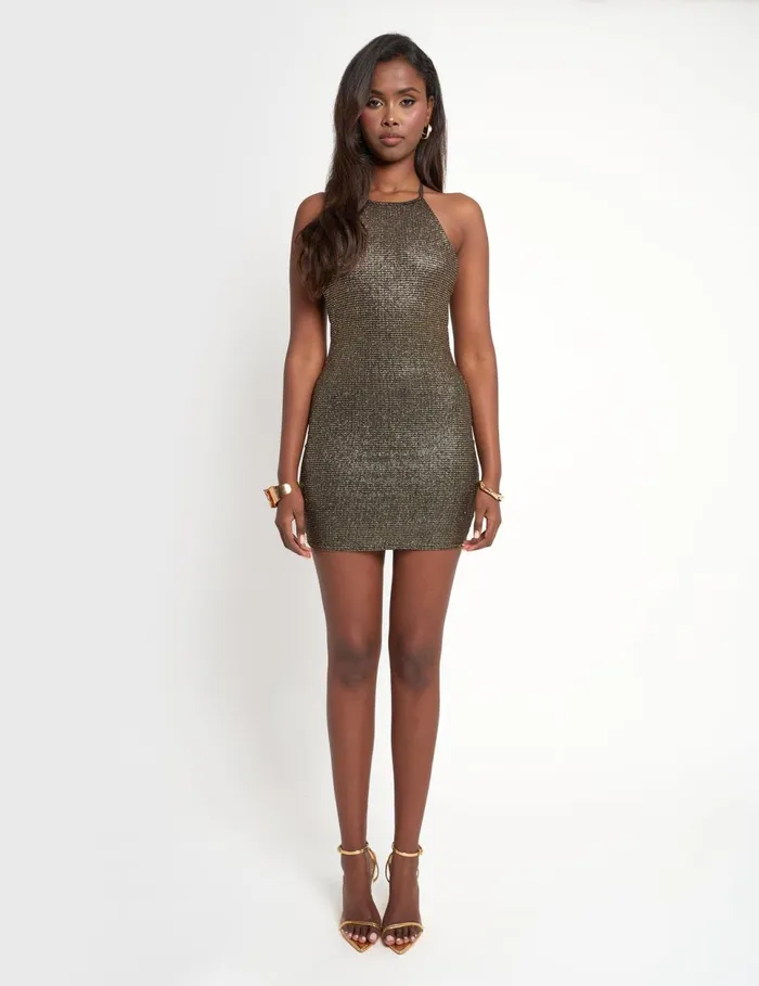 Women Tie Halter Neck Sequin Mini Dress Black Black Public Desire Party