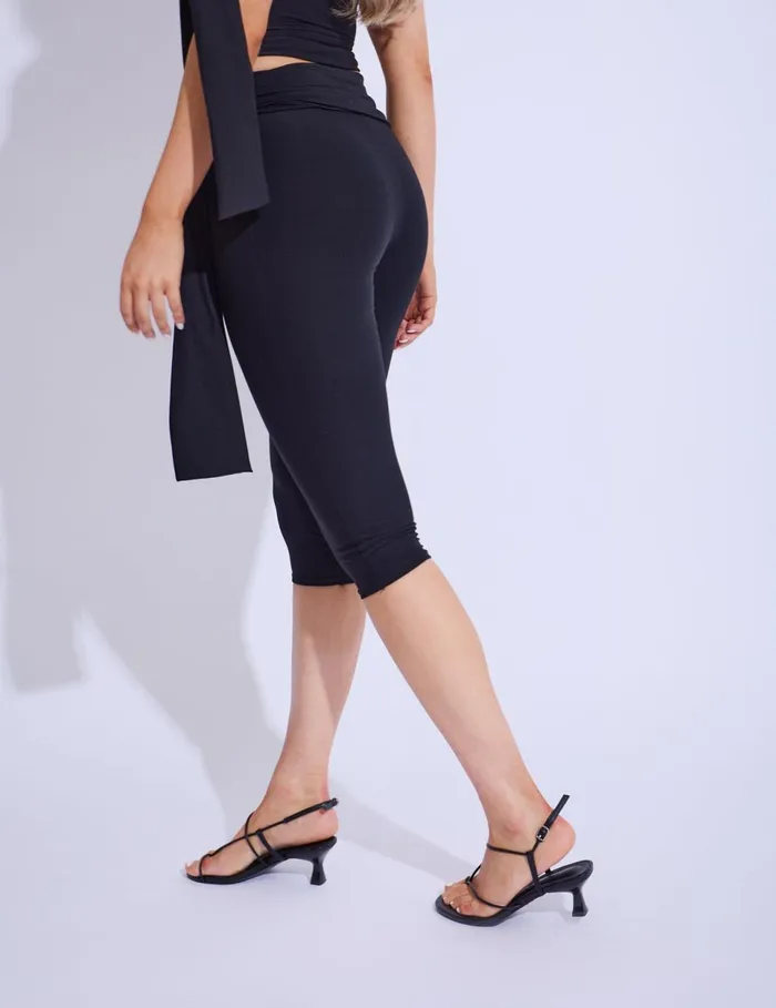 Women Tie Side Luxe Slinky Black Capri Pants Black Public Desire Festival