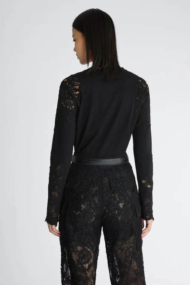 Women Tops and Shirts Ermanno Scervino Cotton Long Sleeve Top With Lace Total Black 8211 Ermanno Scervino Black