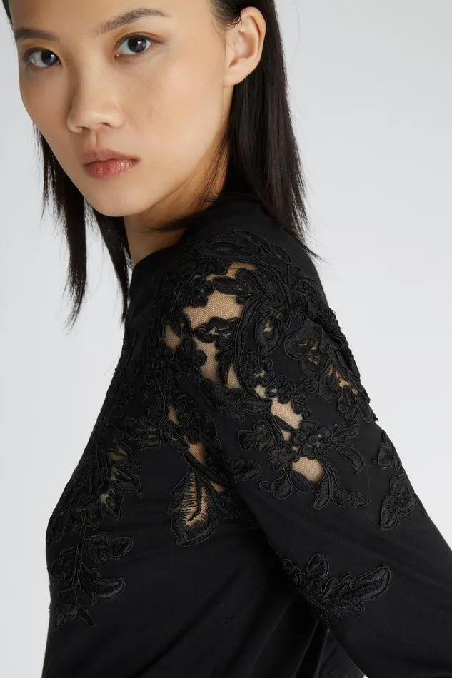Women Tops and Shirts Ermanno Scervino Cotton Long Sleeve Top With Lace Total Black 8211 Ermanno Scervino Black