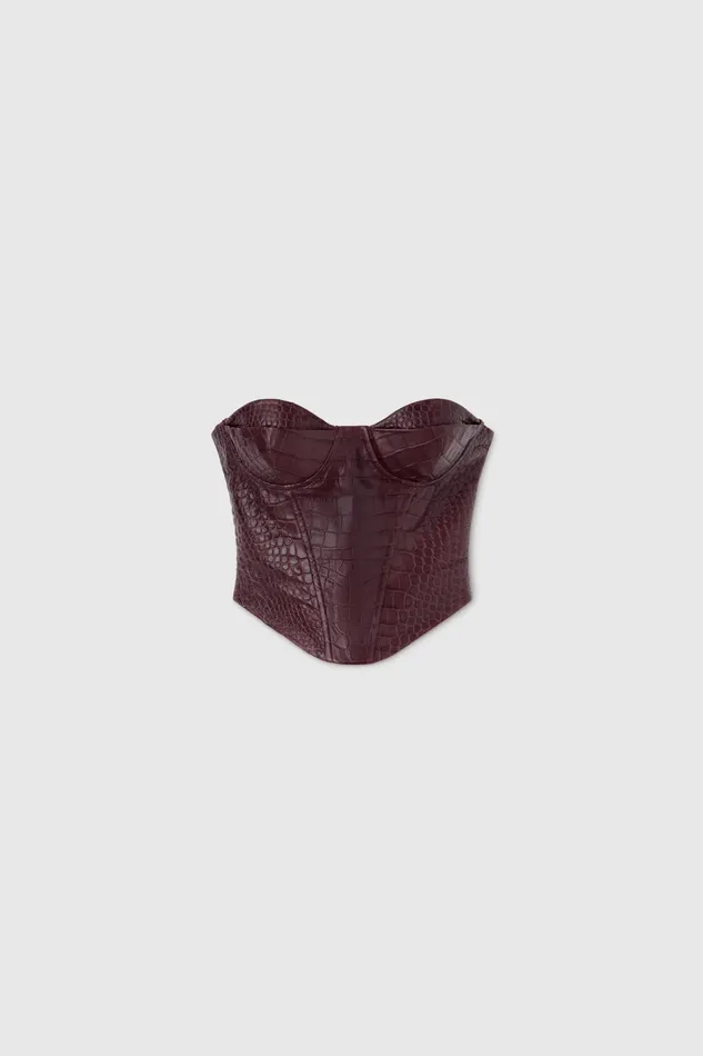 Women Tops and Shirts Ermanno Scervino Crocodile Print Leather Bustier Bordeaux Women Tops and Shirts Ermanno Scervino Crocodile Print Leather Bustier Bordeaux