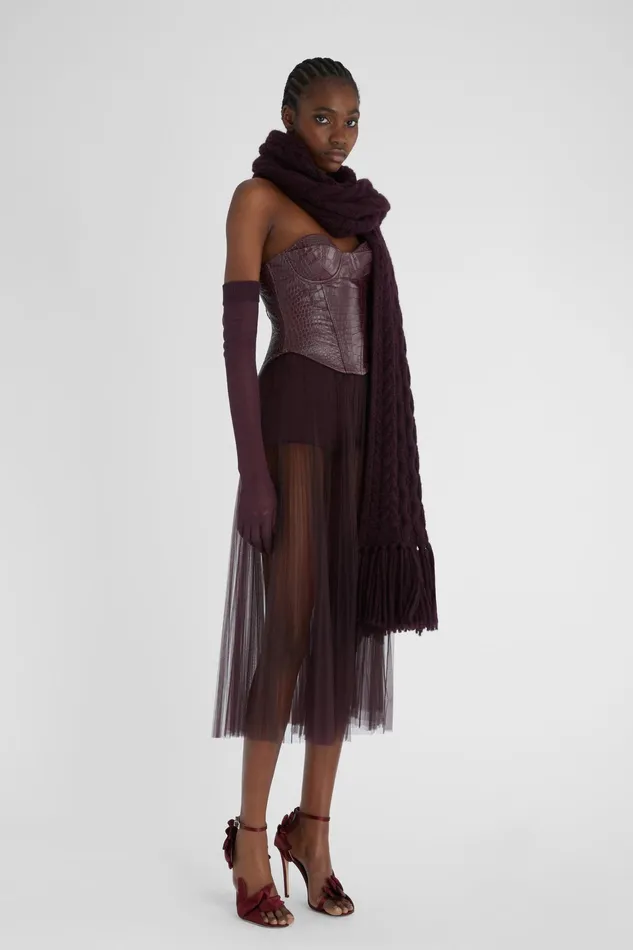Women Tops and Shirts Ermanno Scervino Crocodile Print Leather Bustier Bordeaux