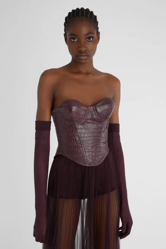 Women Tops and Shirts Ermanno Scervino Crocodile Print Leather Bustier Bordeaux