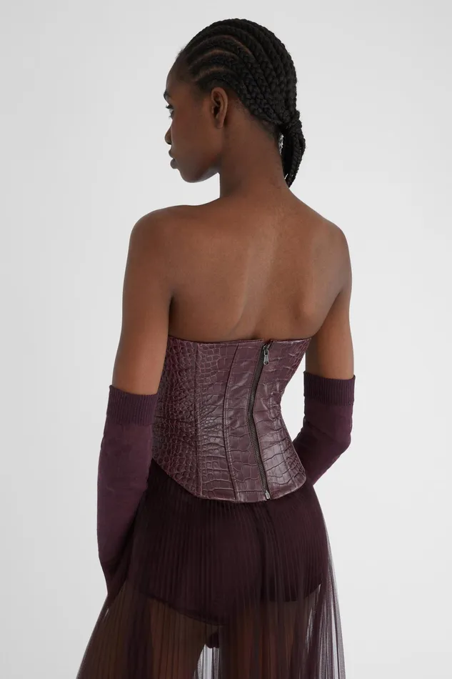 Women Tops and Shirts Ermanno Scervino Crocodile Print Leather Bustier Bordeaux