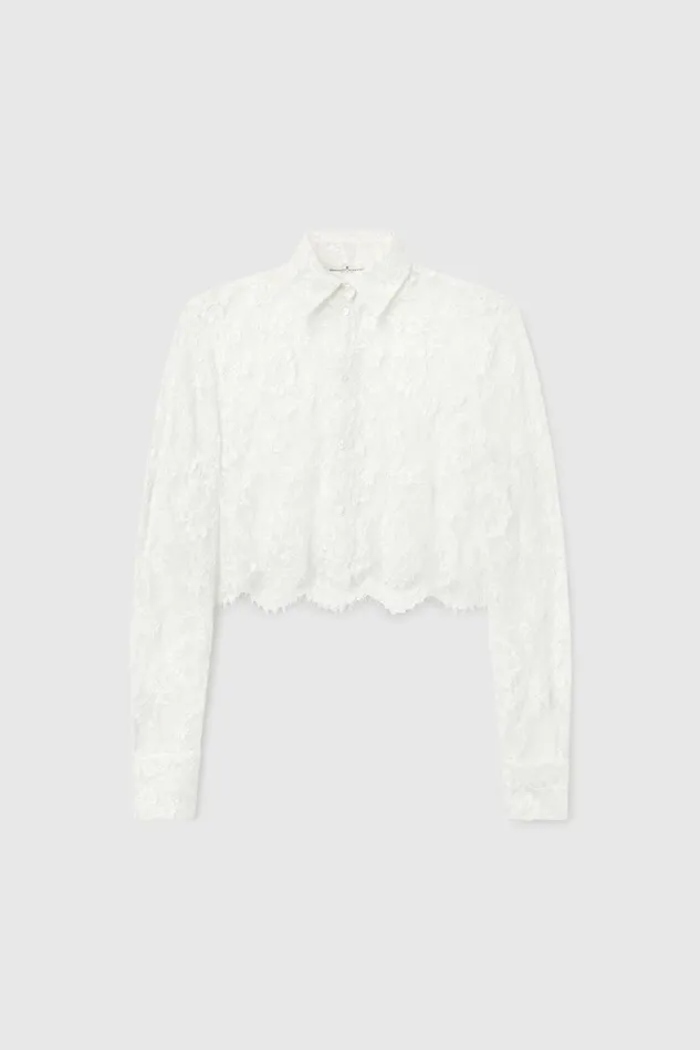 Women Tops and Shirts Ermanno Scervino Designer Cropped Lace Shirt 8211 Ermanno Scervino White Women Tops and Shirts Ermanno Scervino Designer Cropped Lace Shirt 8211 Ermanno Scervino White