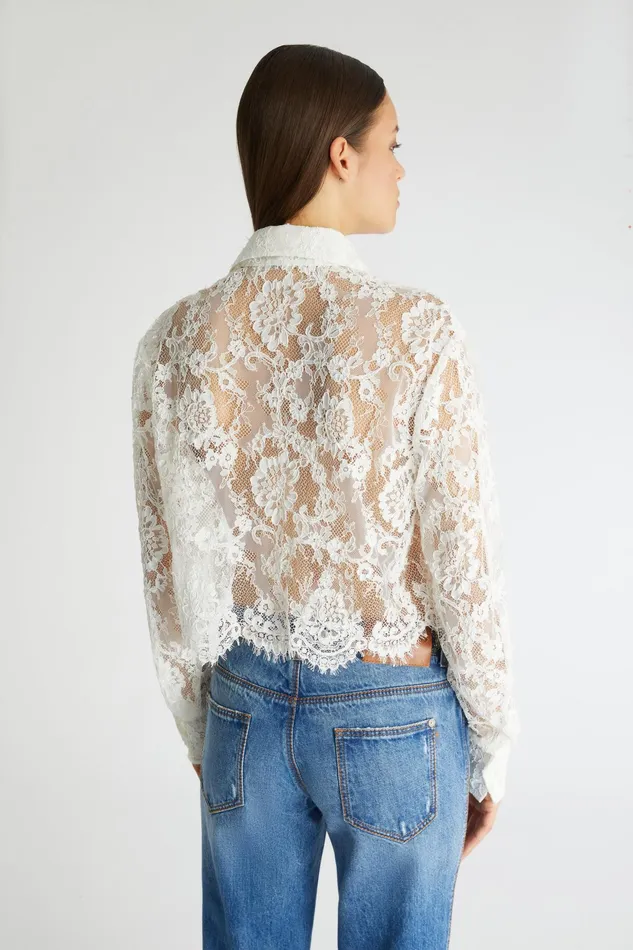 Women Tops and Shirts Ermanno Scervino Designer Cropped Lace Shirt 8211 Ermanno Scervino White