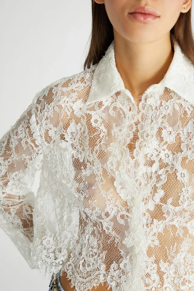 Women Tops and Shirts Ermanno Scervino Designer Cropped Lace Shirt 8211 Ermanno Scervino White