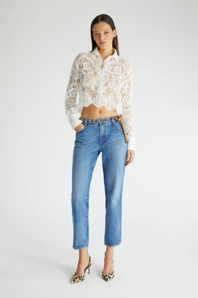 Women Tops and Shirts Ermanno Scervino Designer Cropped Lace Shirt 8211 Ermanno Scervino White