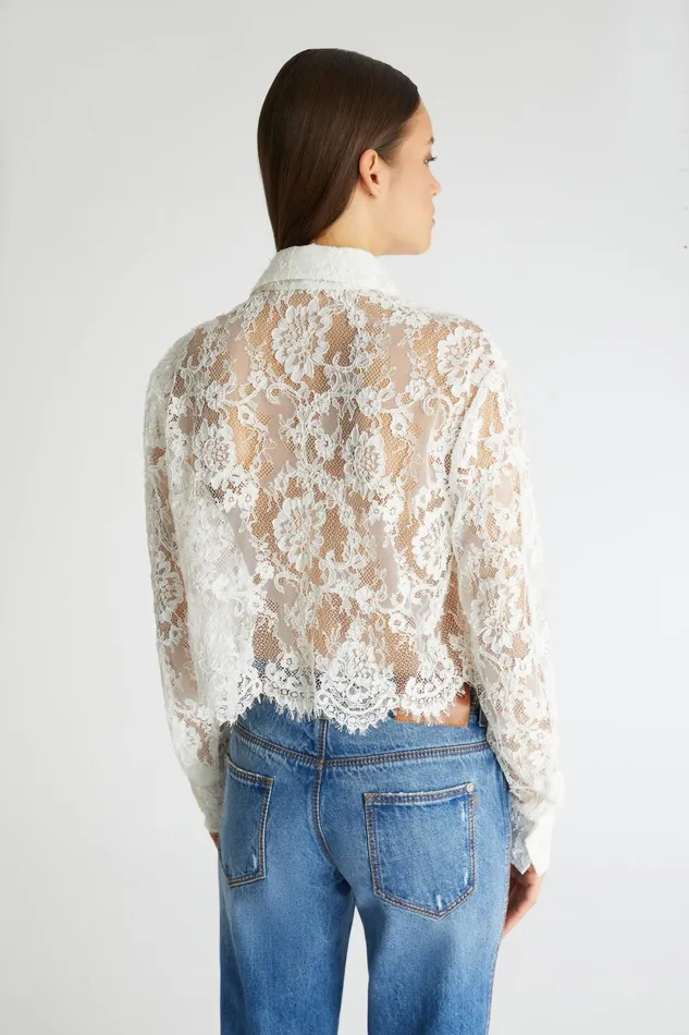 Women Tops and Shirts Ermanno Scervino Designer Cropped Lace Shirt 8211 Ermanno Scervino White