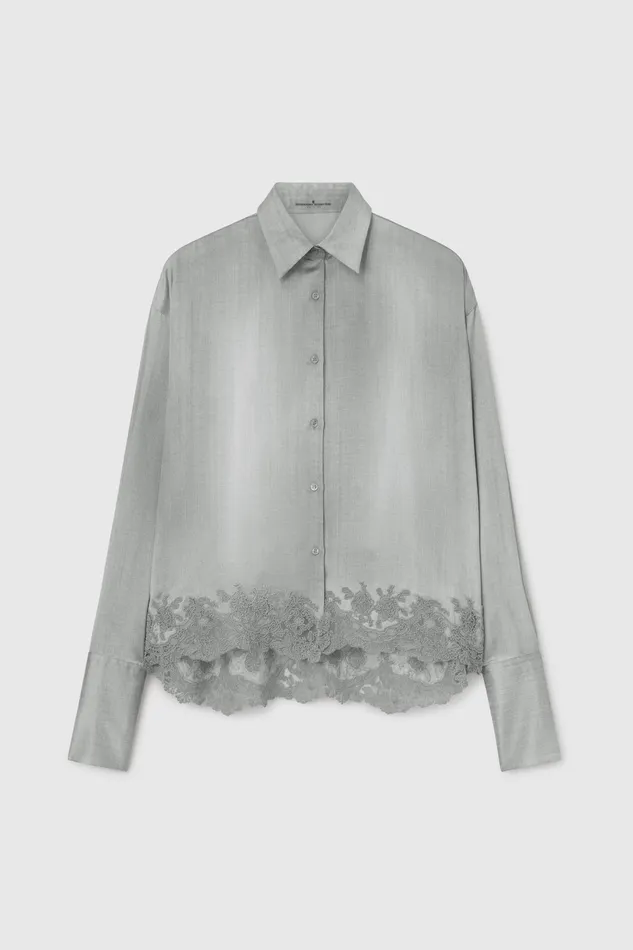 Women Tops and Shirts Ermanno Scervino Designer Satin Regular Shirt With Lace 8211 Ermanno Scervino Grey Denim Women Tops and Shirts Ermanno Scervino Designer Satin Regular Shirt With Lace 8211 Ermanno Scervino Grey Denim