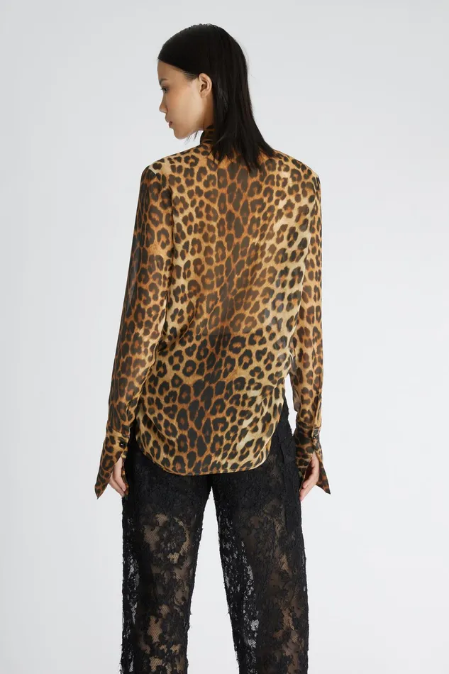 Women Tops and Shirts Ermanno Scervino Designer Silk Chiffon Shirt With Animal Print 8211 Ermanno Scervino Leopard Print