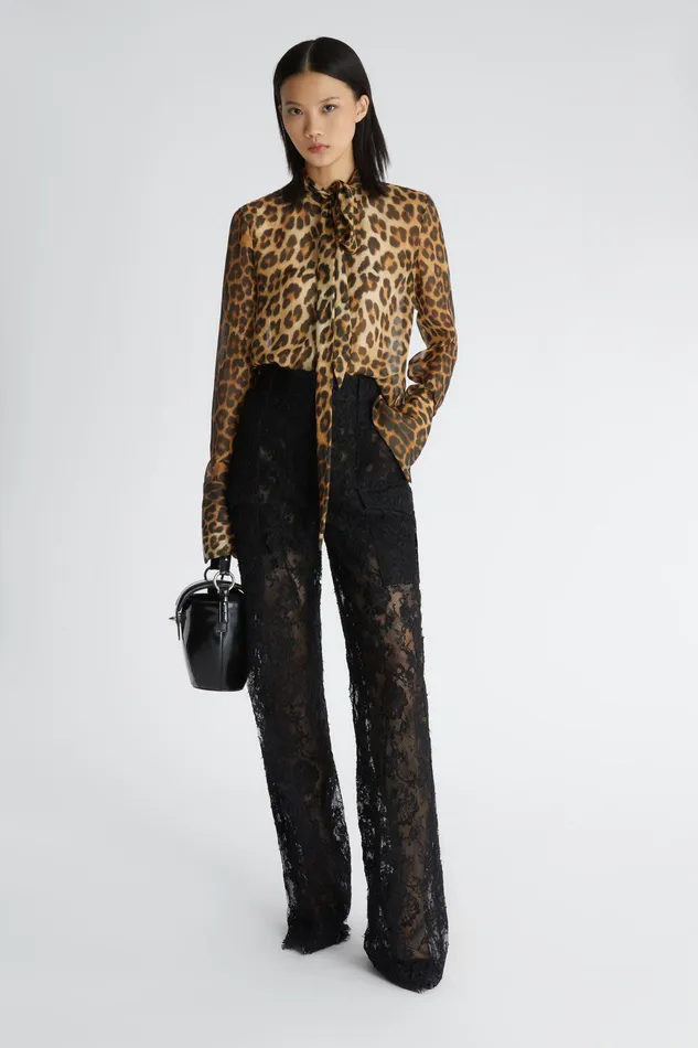 Women Tops and Shirts Ermanno Scervino Designer Silk Chiffon Shirt With Animal Print 8211 Ermanno Scervino Leopard Print