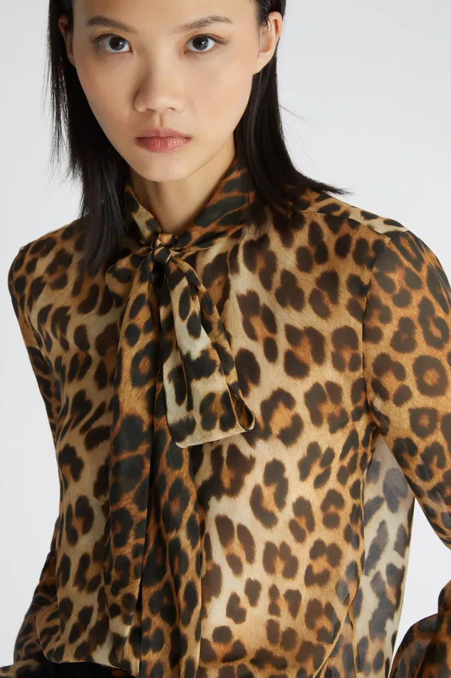 Women Tops and Shirts Ermanno Scervino Designer Silk Chiffon Shirt With Animal Print 8211 Ermanno Scervino Leopard Print