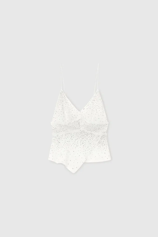 Women Tops and Shirts Ermanno Scervino Designer Silk Lingerie Top With Crystals 8211 Ermanno Scervino White Women Tops and Shirts Ermanno Scervino Designer Silk Lingerie Top With Crystals 8211 Ermanno Scervino White