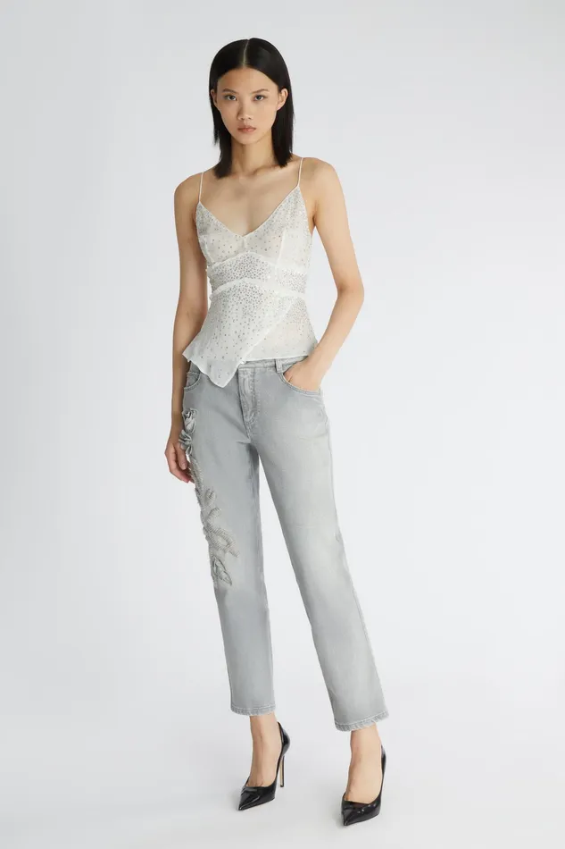 Women Tops and Shirts Ermanno Scervino Designer Silk Lingerie Top With Crystals 8211 Ermanno Scervino White