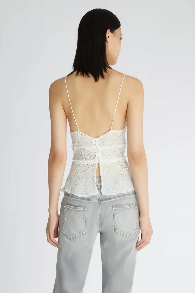 Women Tops and Shirts Ermanno Scervino Designer Silk Lingerie Top With Crystals 8211 Ermanno Scervino White