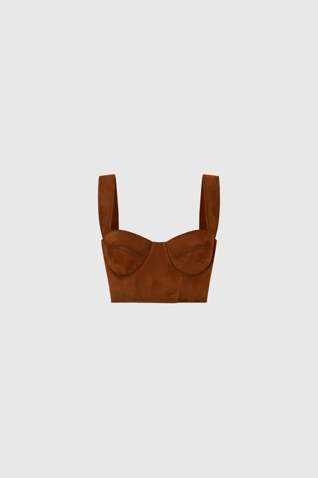 Women Tops and Shirts Ermanno Scervino Designer Suede Bustier Top 8211 Ermanno Scervino Brown Women Tops and Shirts Ermanno Scervino Designer Suede Bustier Top 8211 Ermanno Scervino Brown